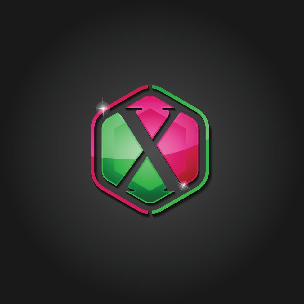 lettre hexagonale x logo coloré brillant vecteur
