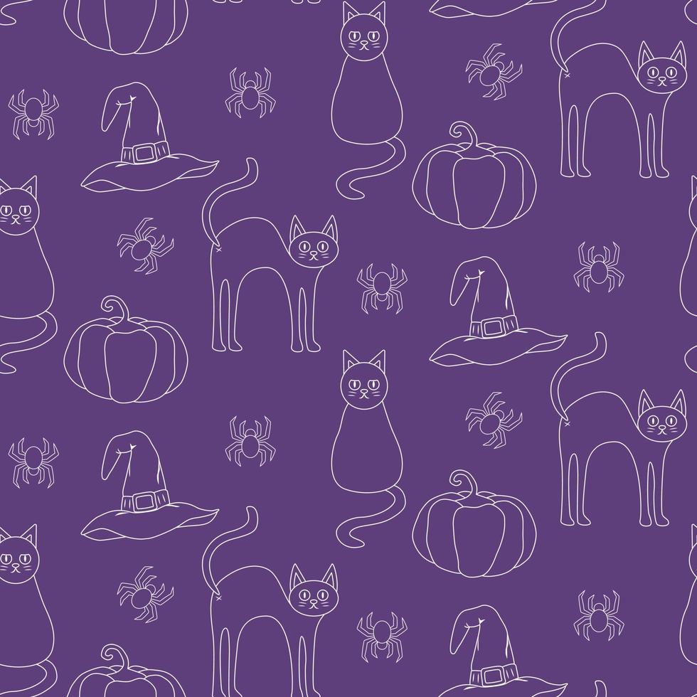 modèle sans couture avec chat, citrouille et sorcière chapeau creeps. illustration vectorielle vecteur