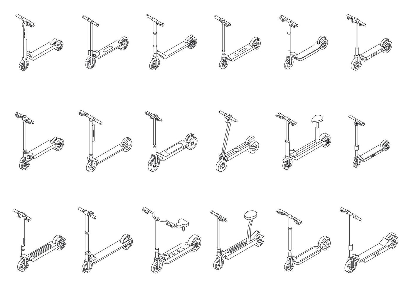 scooter électrique, icônes, ensemble, vecteur, contour vecteur