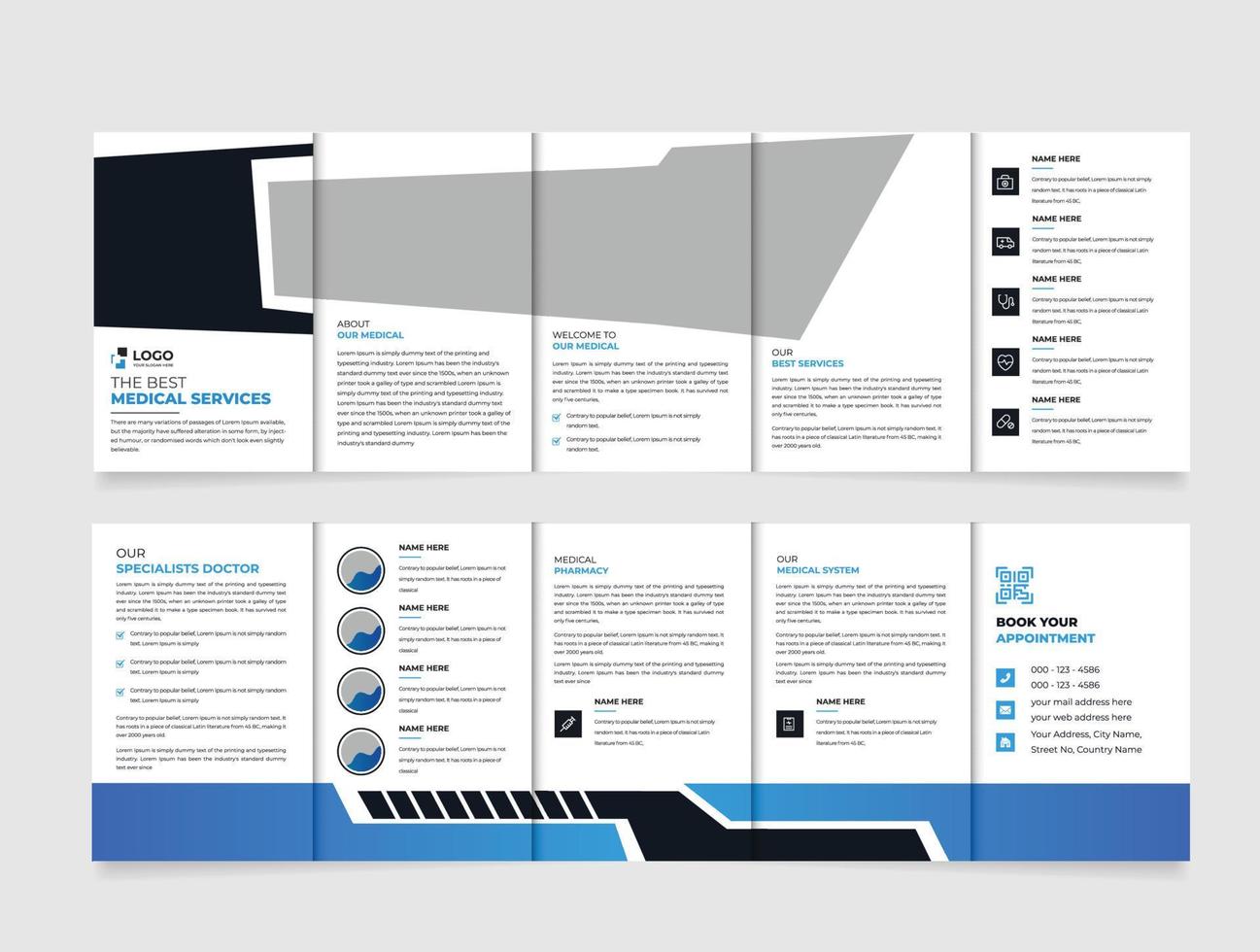 modèle de conception de brochure médicale et hospitalière quintuple, modèle de conception de dépliant de brochure de couverture moderne vecteur