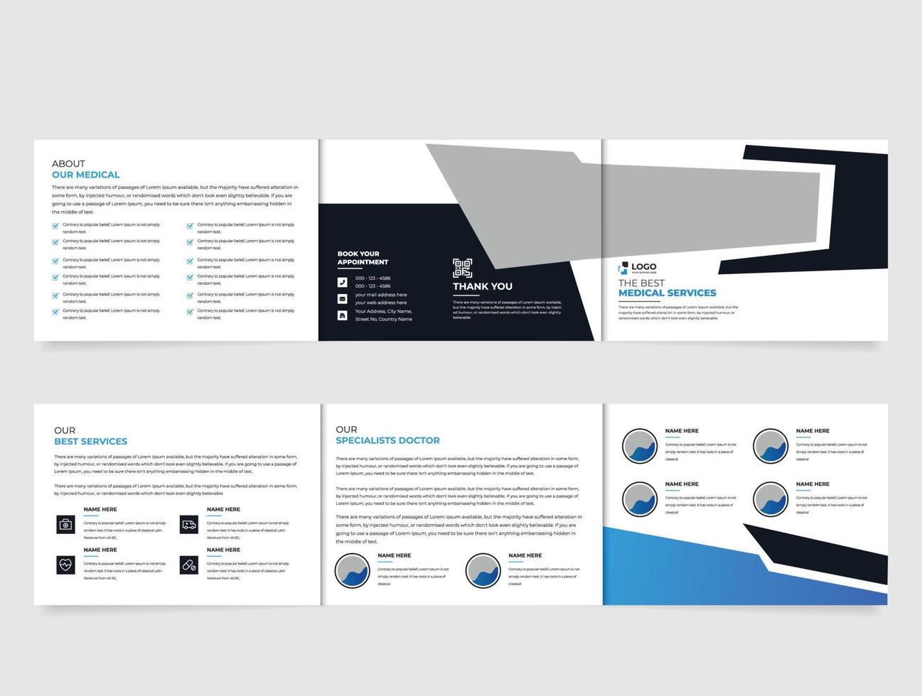 conception de modèle de brochure commerciale à trois volets paysage médical avec propre, minimal et moderne vecteur