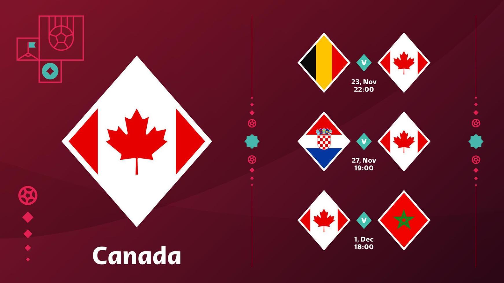 l'équipe nationale du canada programme des matchs lors de la phase finale du championnat du monde de football 2022. illustration vectorielle des matchs du monde de football 2022. vecteur