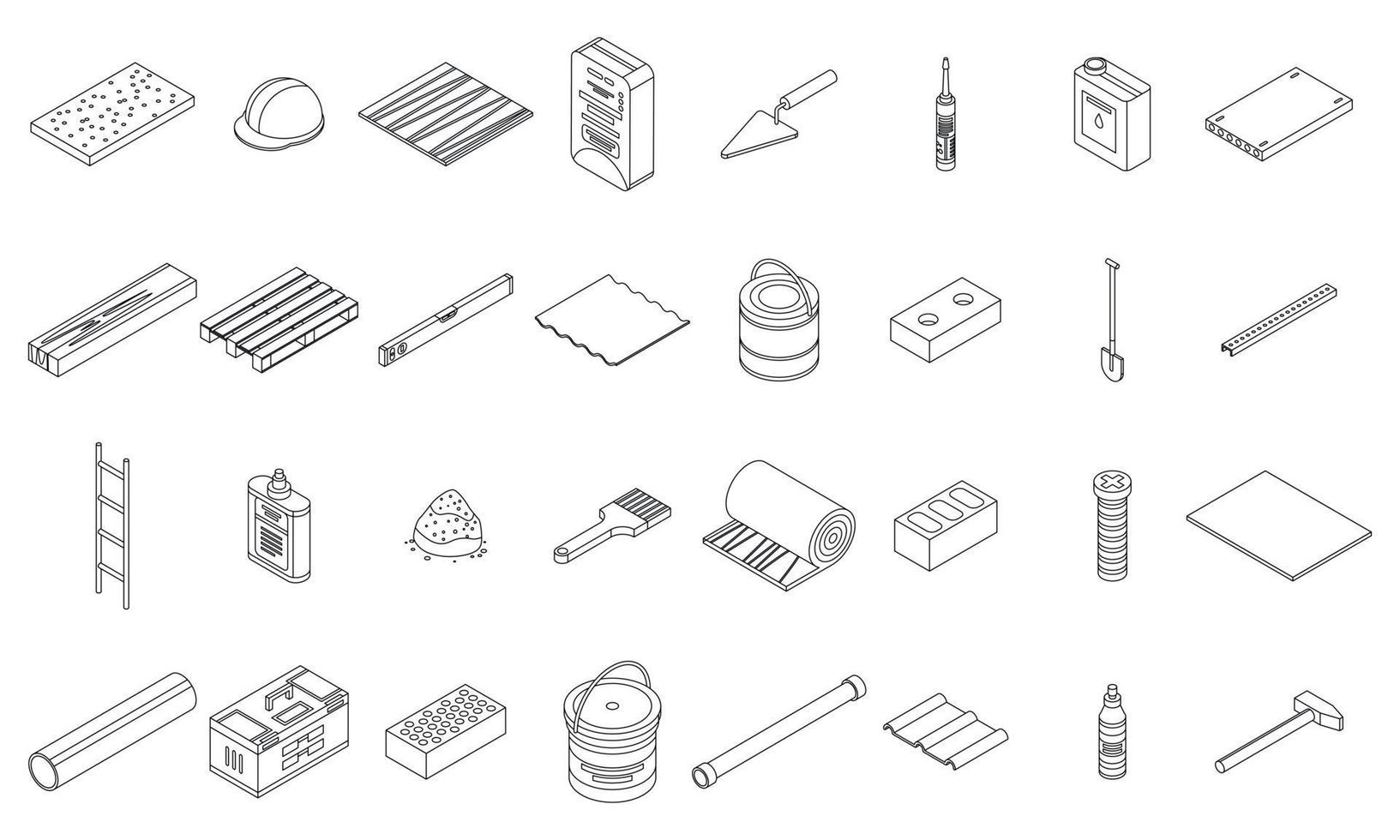 icônes de matériaux de construction définies contour vectoriel