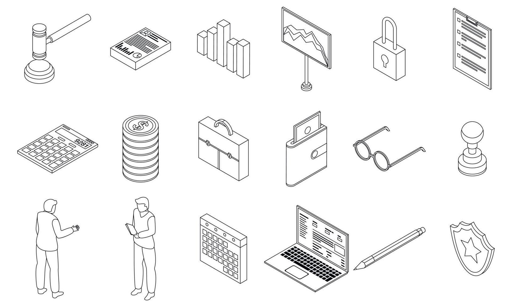 audit, icônes, ensemble, vecteur, contour vecteur