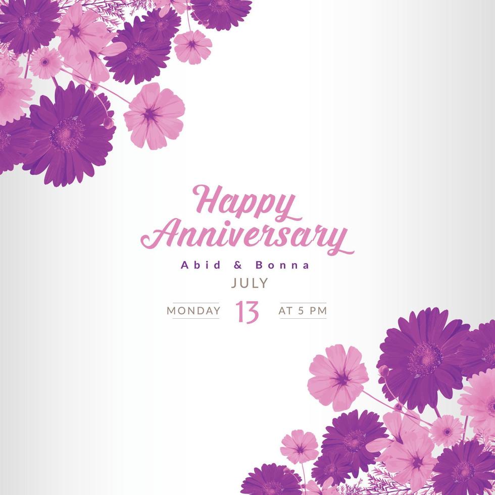 carte d'anniversaire de fleur de cosmos violet et rose clair vecteur