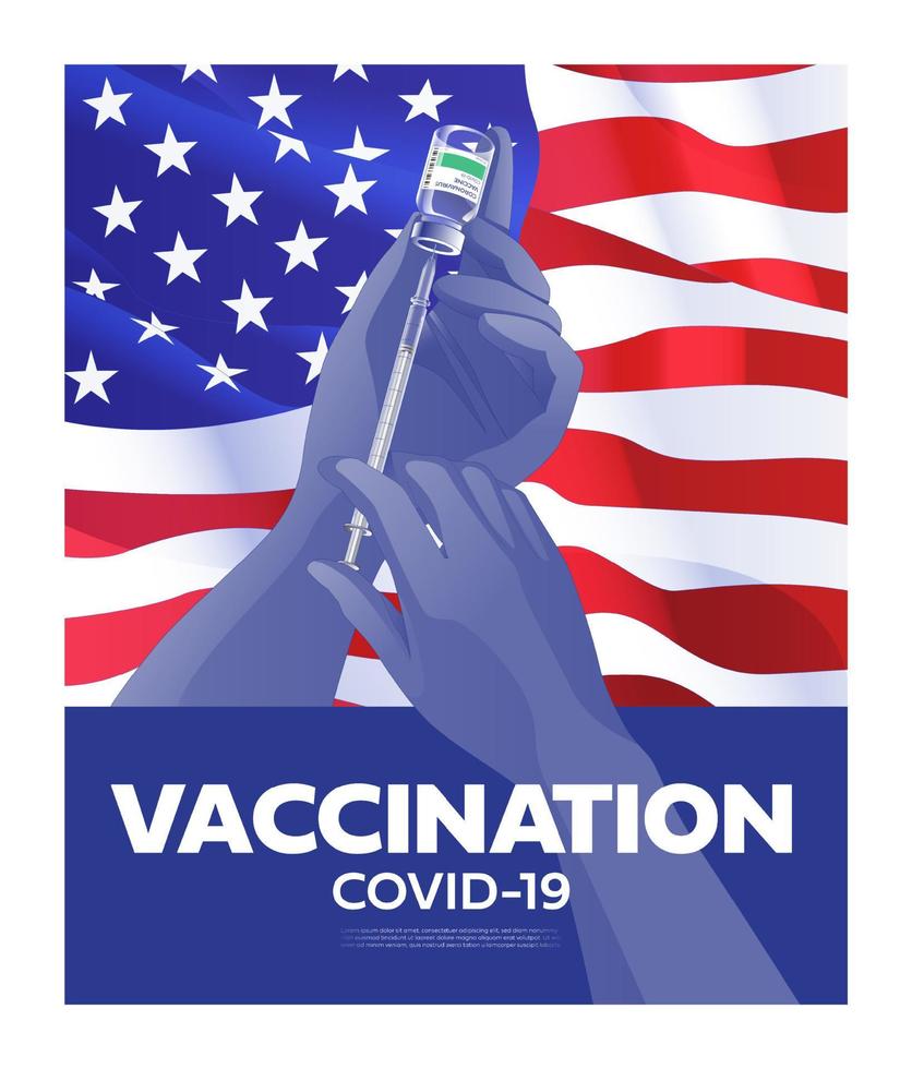 conception créative pour l'arrière-plan de la bannière du vaccin contre le coronavirus. vaccination contre le virus corona covid-19 avec flacon de vaccin et outil d'injection de seringue pour le traitement de vaccination covid19. illustration vectorielle. vecteur