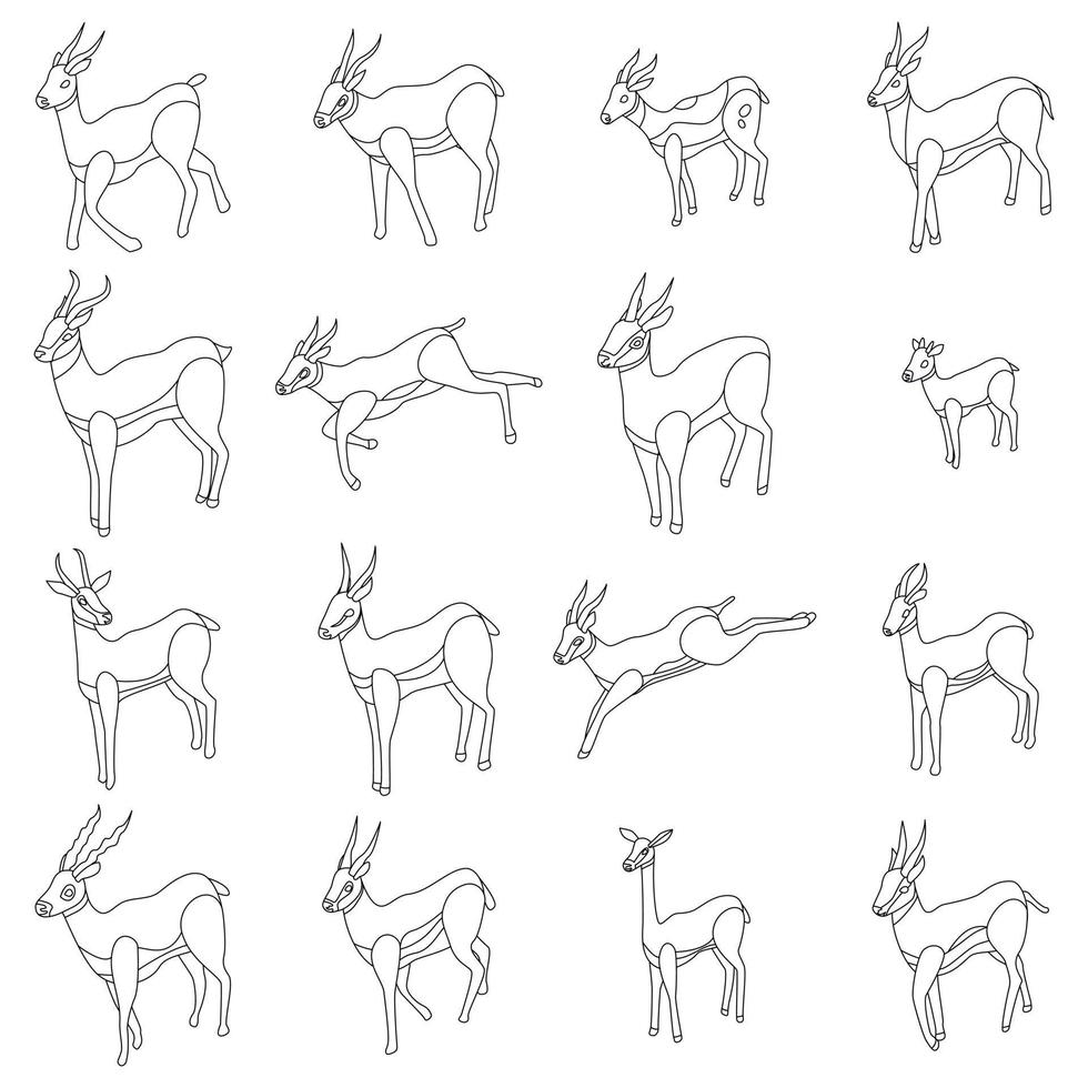 icônes de gazelle définies contour vectoriel