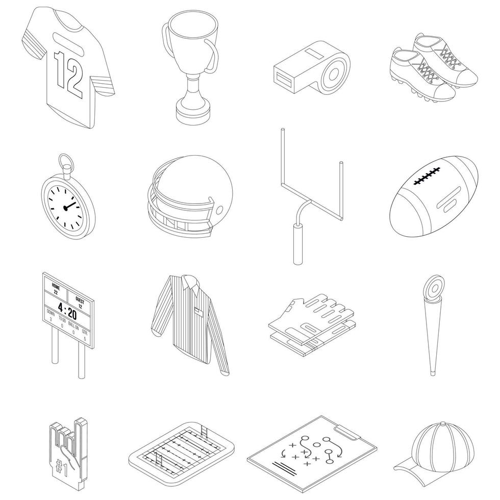 icônes d'équipement de football américain définies contour vectoriel