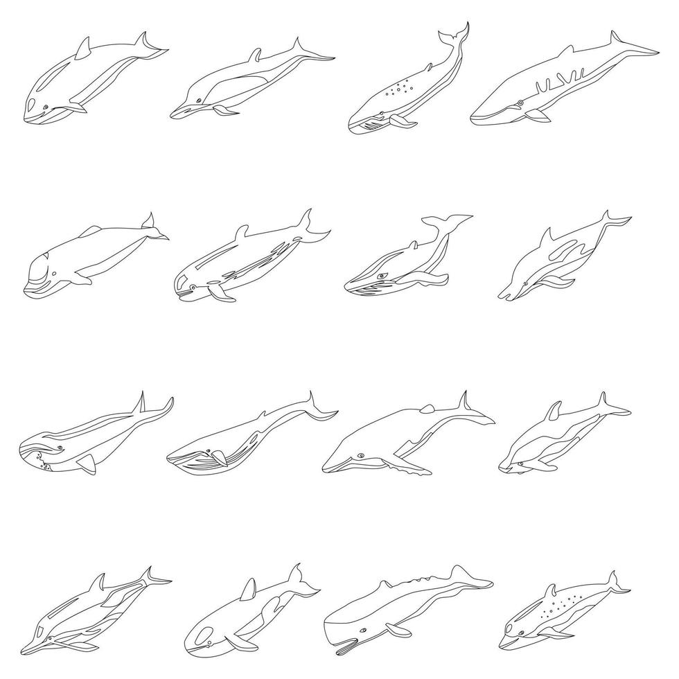 icônes de baleine définir le contour vectoriel