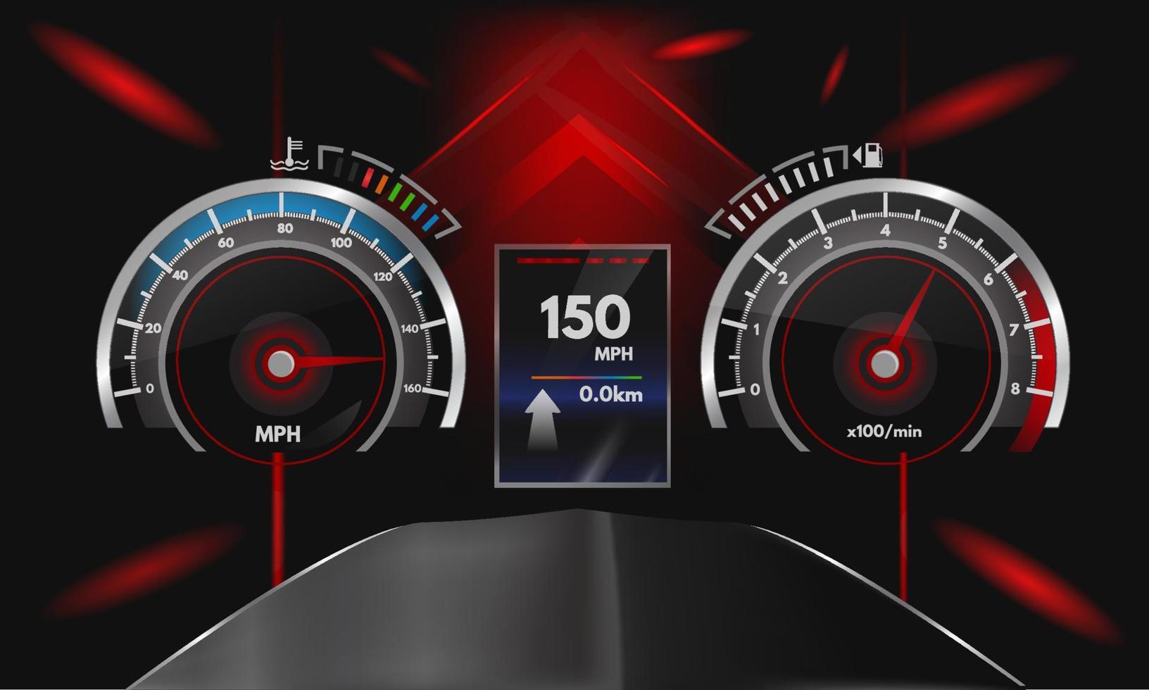 affichage abstrait du tableau de bord de la voiture de course du compteur de vitesse rouge vecteur