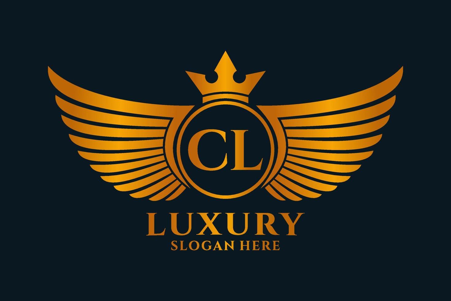 lettre d'aile royale de luxe cl crête vecteur de logo couleur or, logo de victoire, logo de crête, logo d'aile, modèle de logo vectoriel.