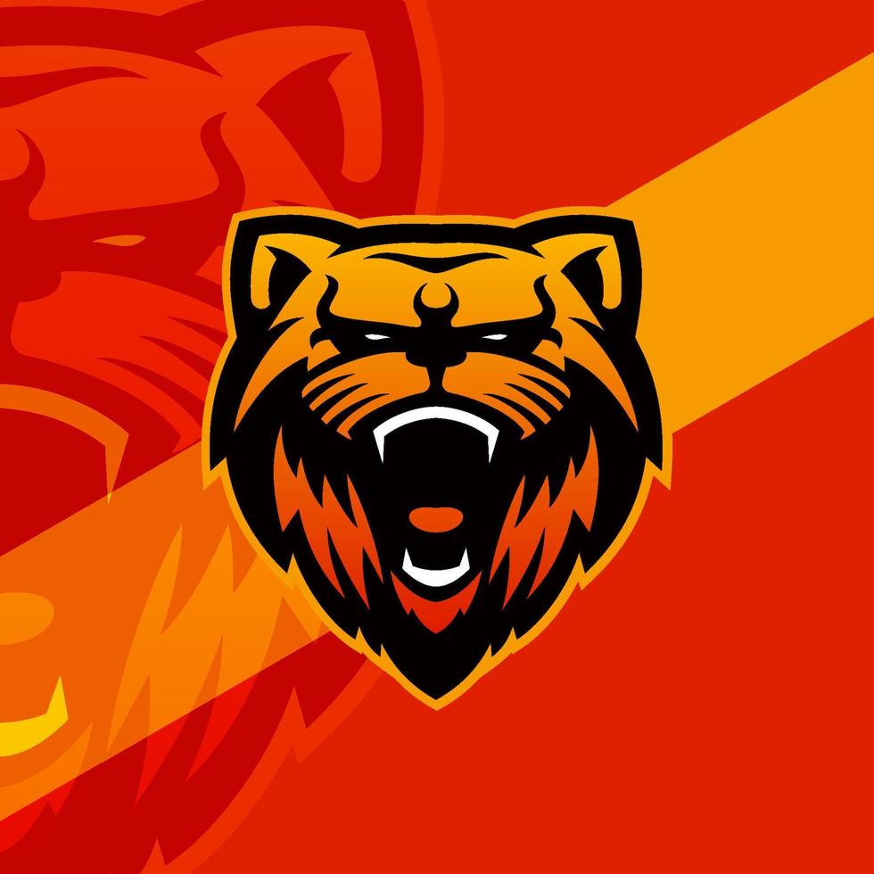 illustration du logo de la mascotte de jeu esport tigre rugissant orange vecteur