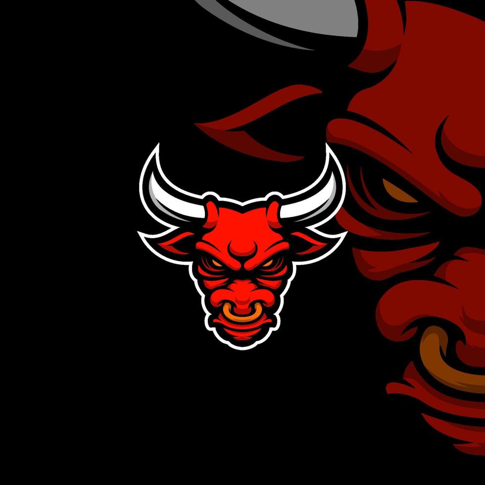 illustration du logo de la mascotte de jeu esport tête de taureau rouge vecteur