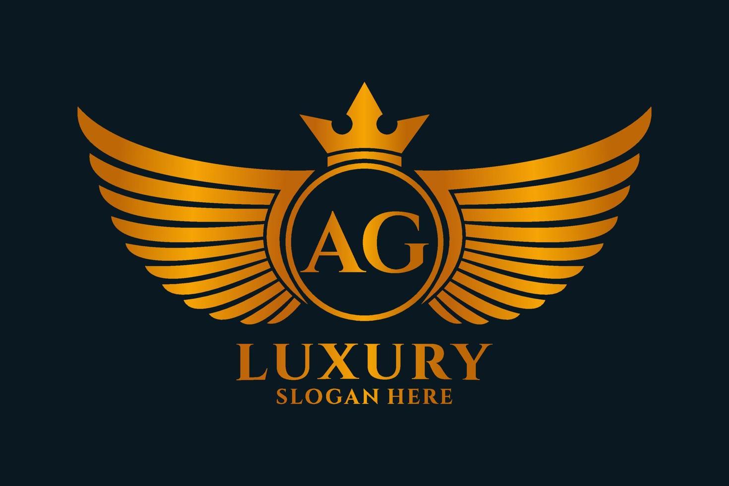 lettre d'aile royale de luxe ag crête or couleur logo vecteur, logo de victoire, logo de crête, logo d'aile, modèle de logo vectoriel. vecteur