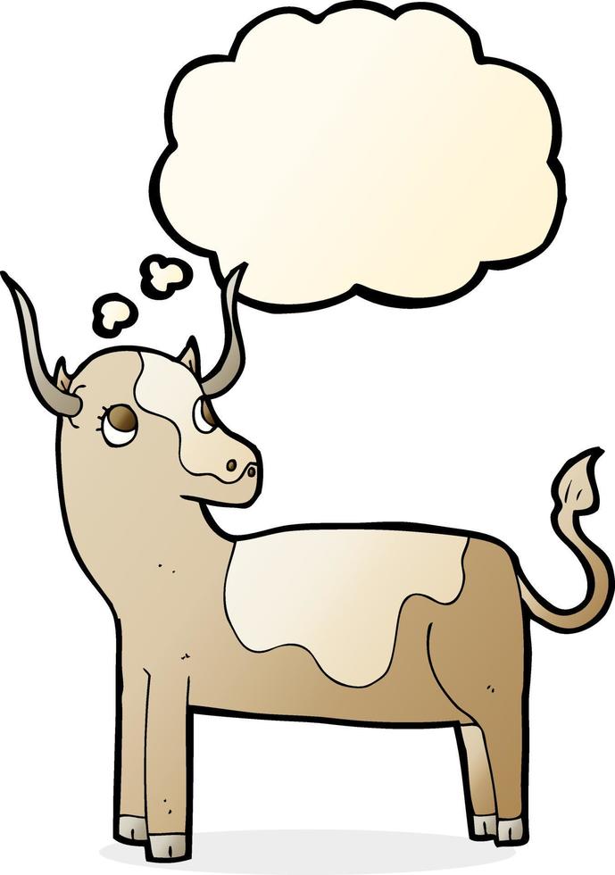 dessin animé vache avec bulle de pensée vecteur