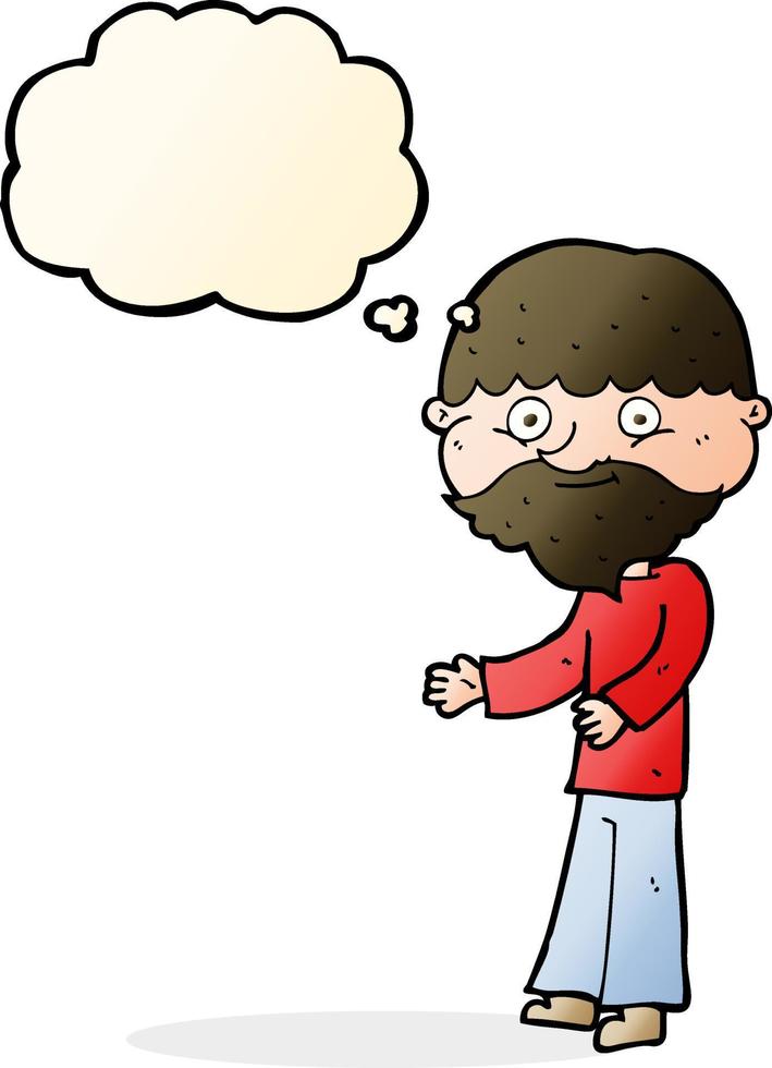 dessin animé heureux barbu avec bulle de pensée vecteur