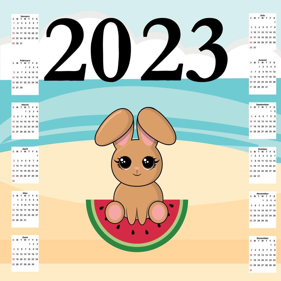 Calendrier 2024 avec des lapins mignons à imprimer