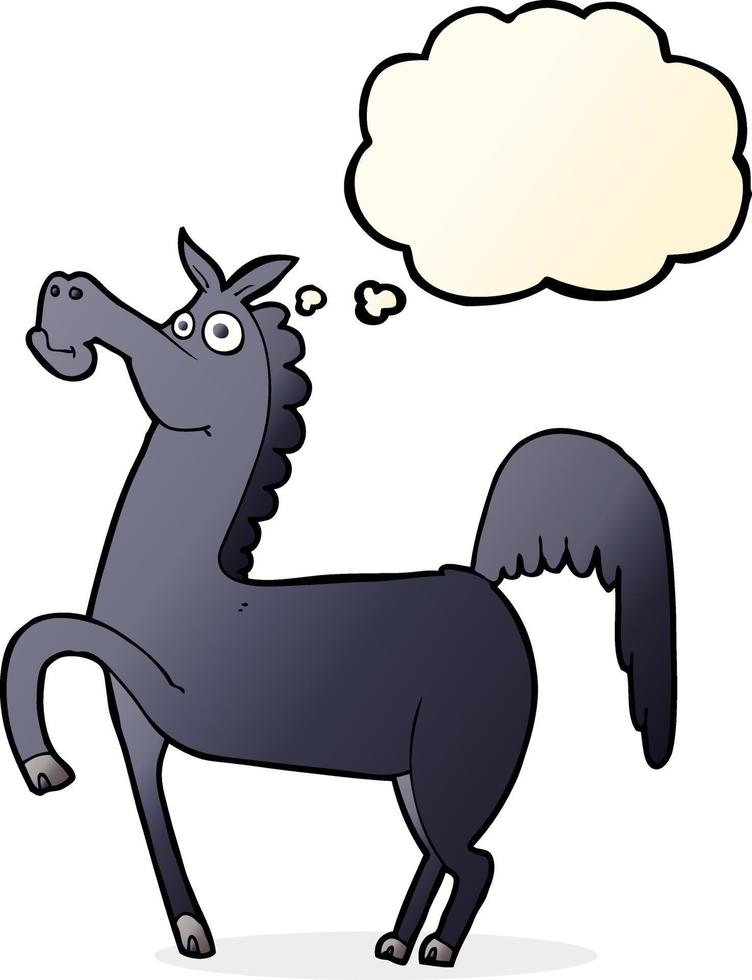 cheval de dessin animé drôle avec bulle de pensée vecteur