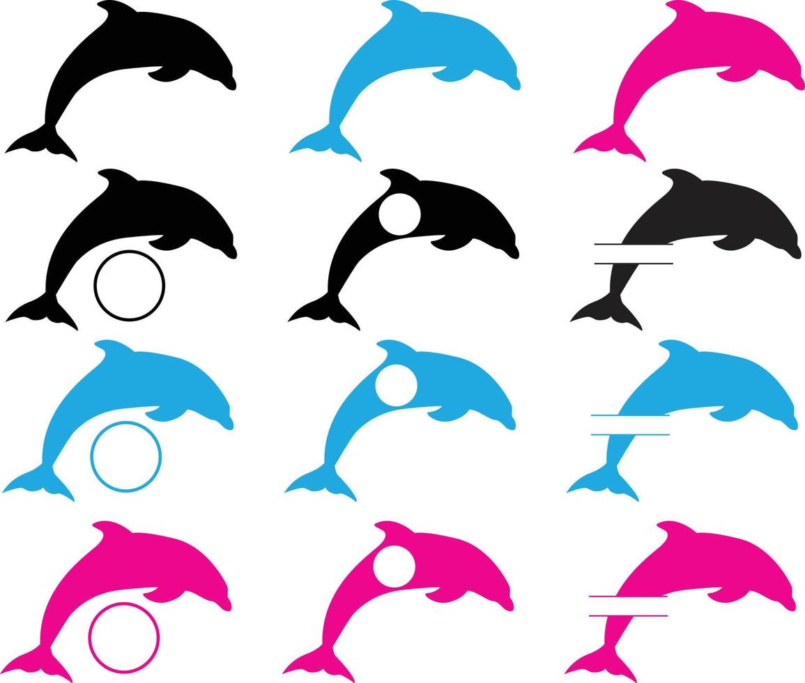 dauphins nageant sur fond blanc. monogramme de dauphin. symboles de la vie marine. style plat. vecteur