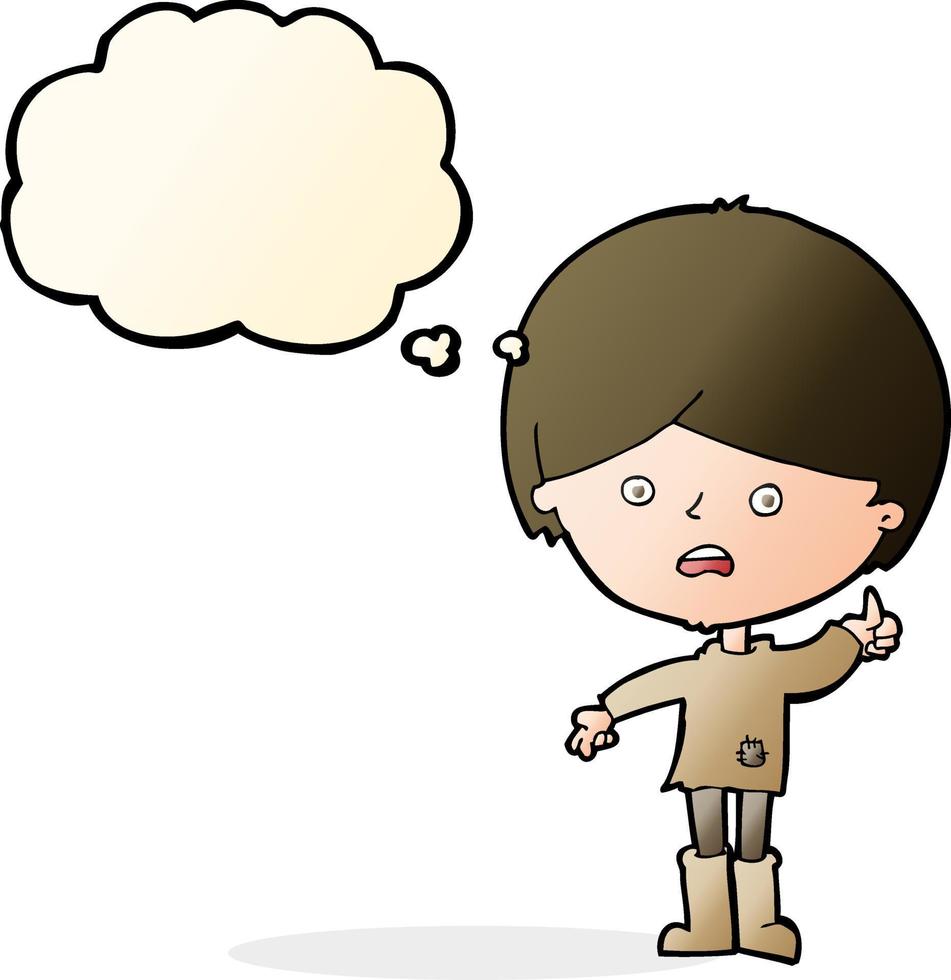 dessin animé garçon malheureux avec bulle de pensée vecteur