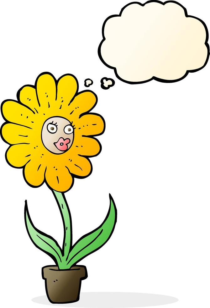 fleur de dessin animé avec bulle de pensée vecteur