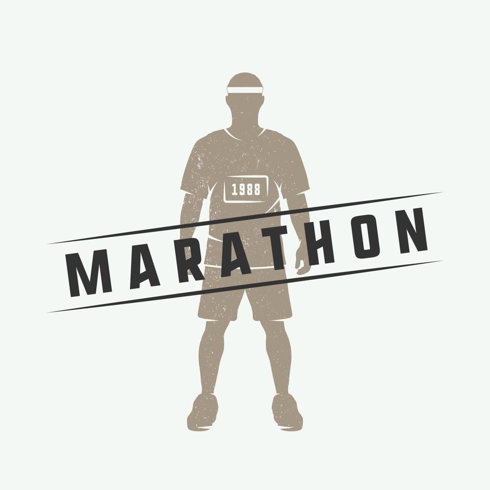 logo, emblème, insigne, affiche, impression ou étiquette de marathon ou de course vintage. illustration vectorielle. vecteur