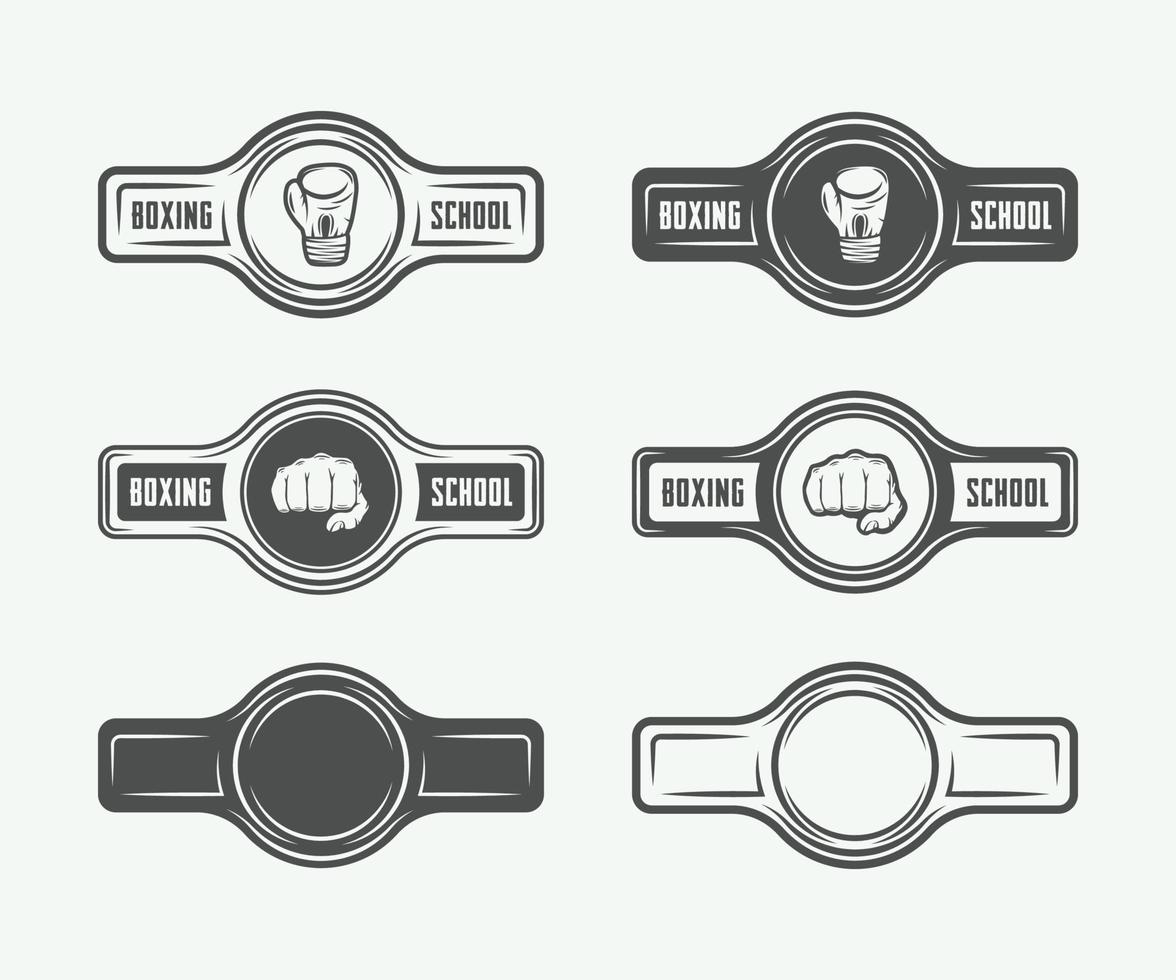 ensemble de badges et d'étiquettes de logo de boxe et d'arts martiaux vintage dans un style rétro. art graphique monochrome. illustration vectorielle vecteur