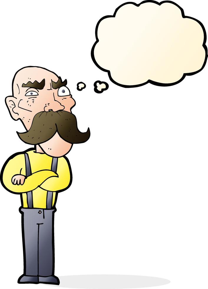 dessin animé vieil homme en colère avec bulle de pensée vecteur