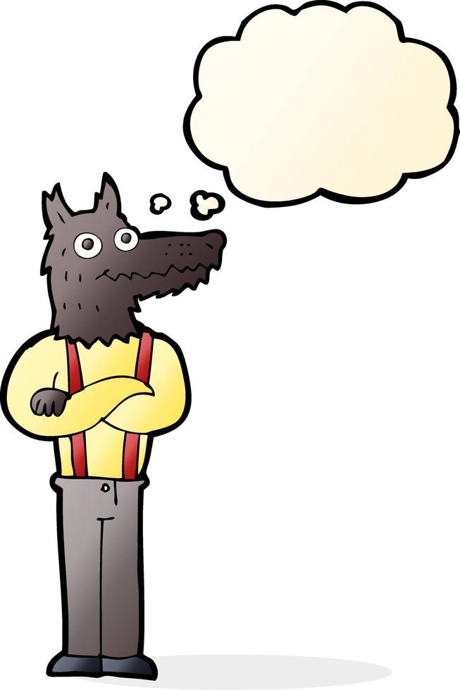 loup-garou drôle de dessin animé avec bulle de pensée vecteur