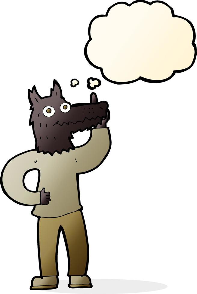 loup-garou de dessin animé avec idée avec bulle de pensée vecteur