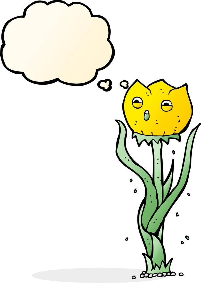 fleur de dessin animé avec bulle de pensée vecteur