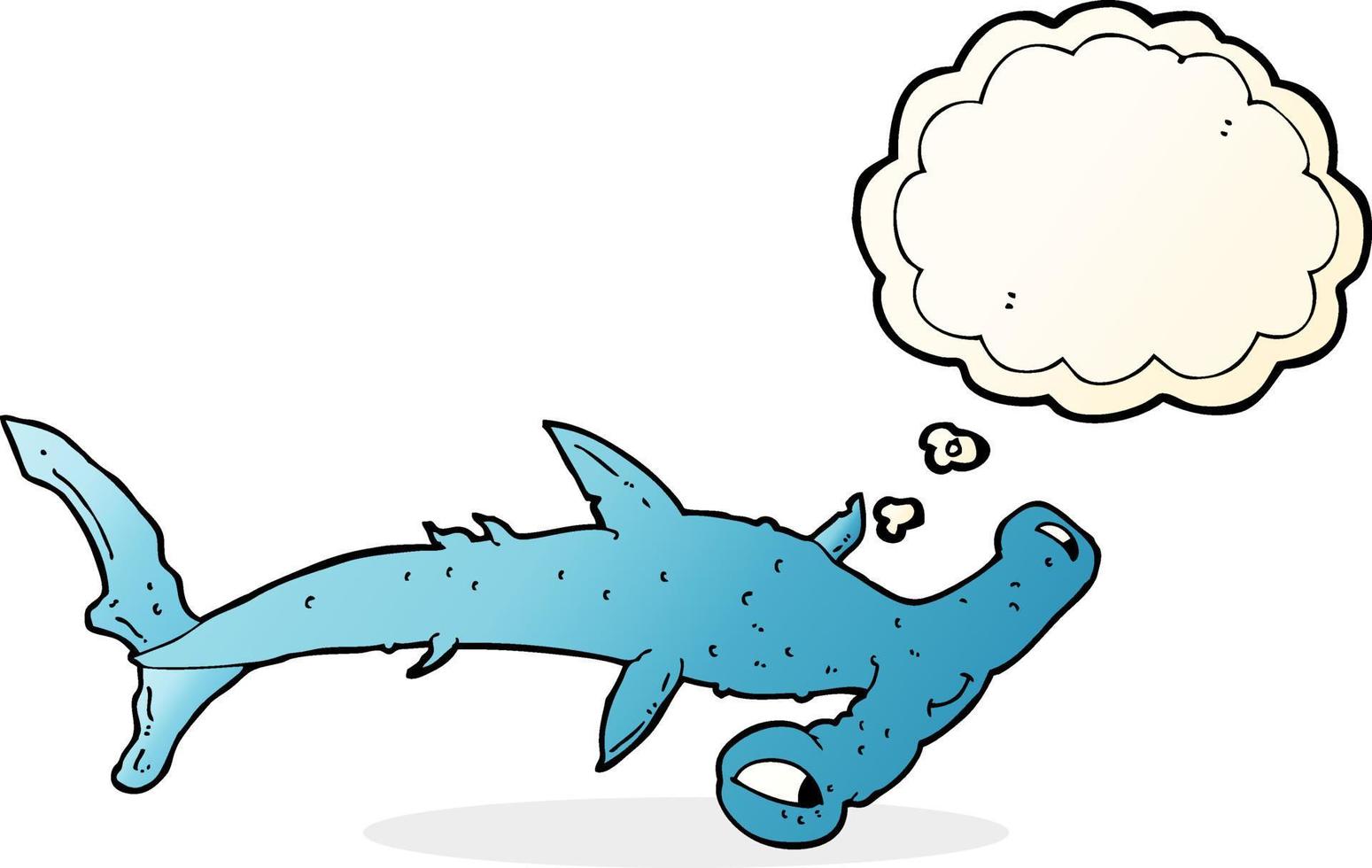 dessin animé requin marteau avec bulle de pensée vecteur