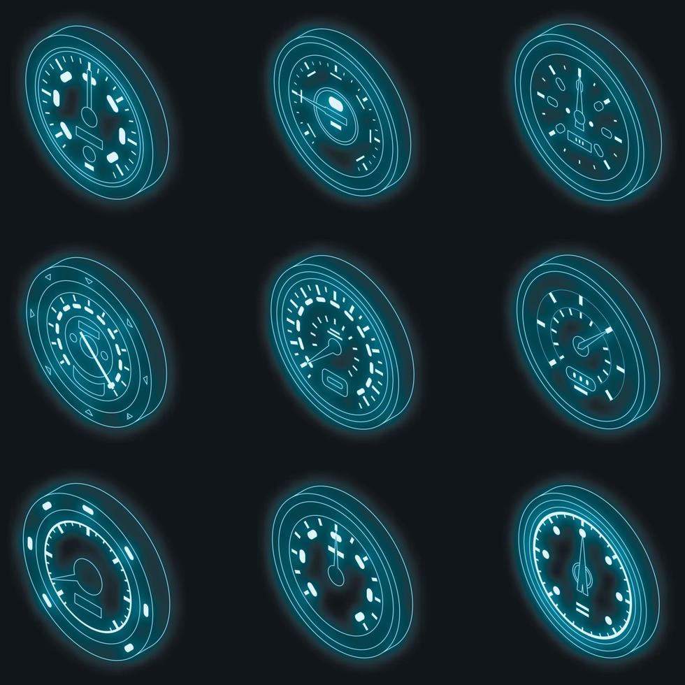 icônes de compteur de vitesse définies vecteur néon