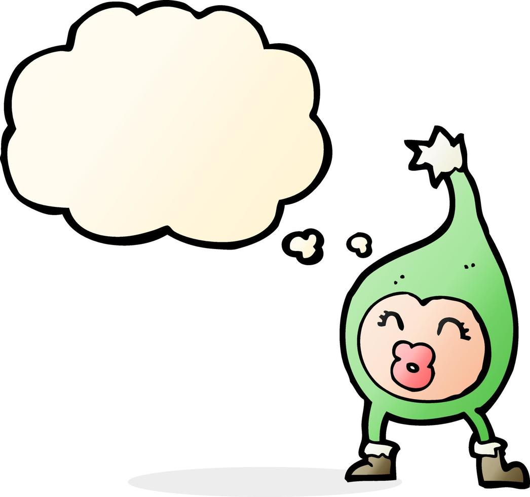 dessin animé drôle de créature de noël avec bulle de pensée vecteur
