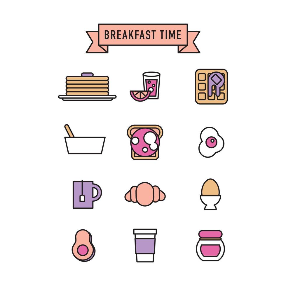 icônes de l'heure du petit déjeuner vecteur