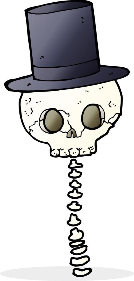 crâne effrayant de dessin animé en chapeau haut de forme vecteur
