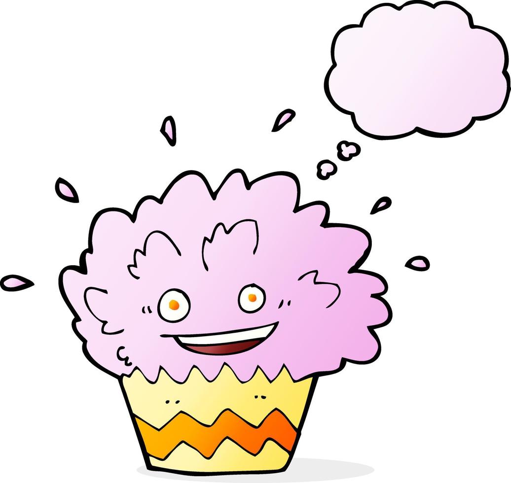dessin animé cupcake qui explose avec bulle de pensée vecteur