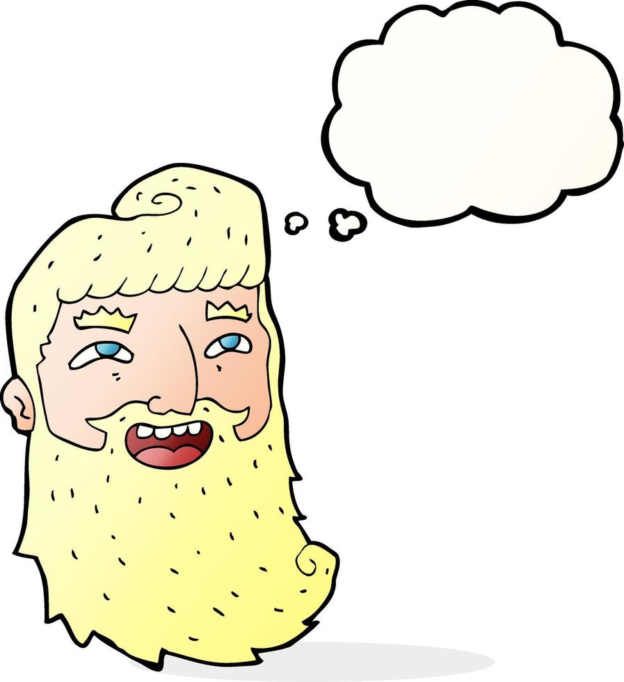 dessin animé, homme, à, barbe, rire, à, a pensé bulle vecteur