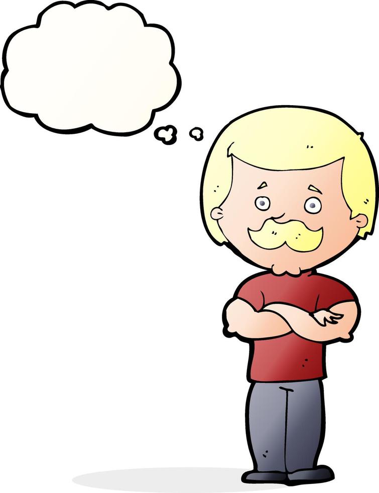dessin animé viril moustache homme avec bulle de pensée vecteur