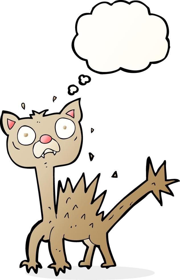 dessin animé chat effrayé avec bulle de pensée vecteur