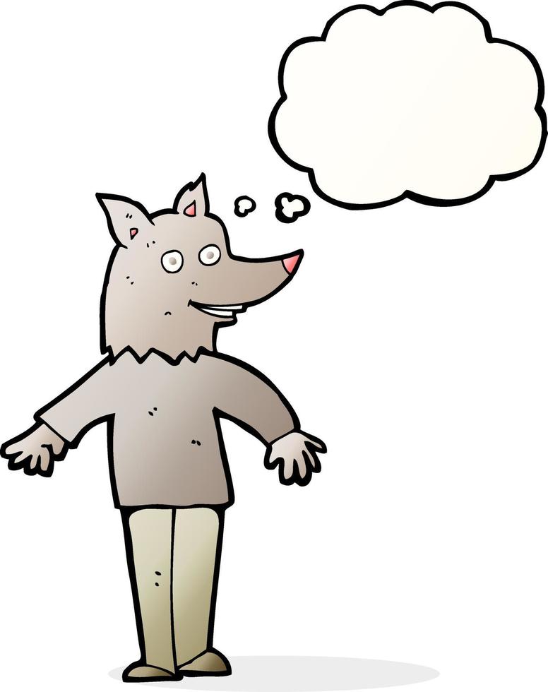 dessin animé loup-garou heureux avec bulle de pensée vecteur