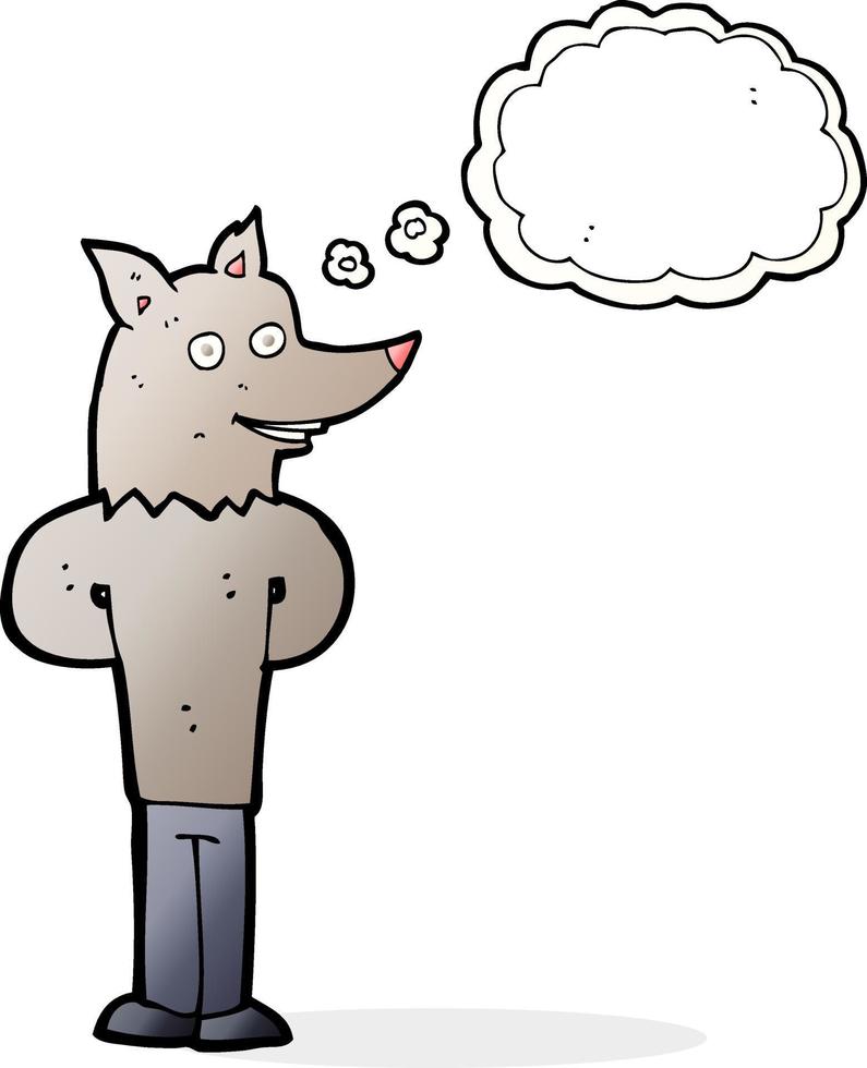 dessin animé loup homme avec bulle de pensée vecteur