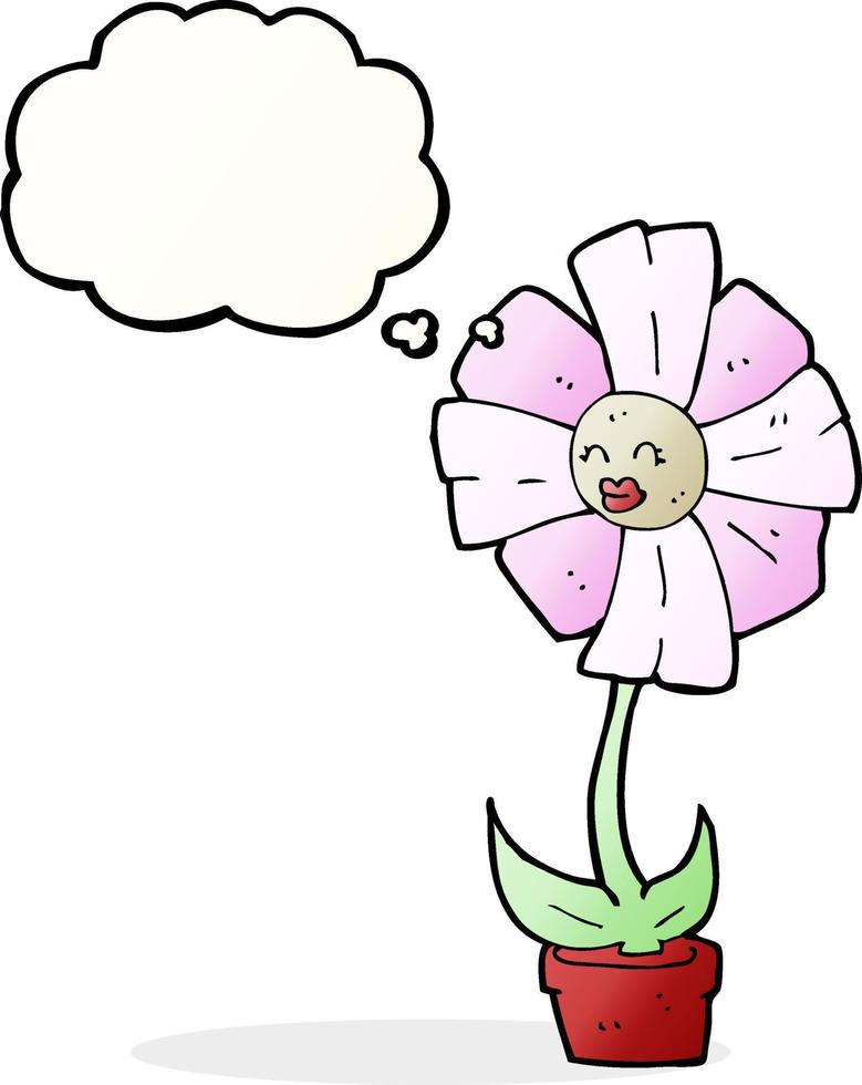 fleur de dessin animé avec bulle de pensée vecteur