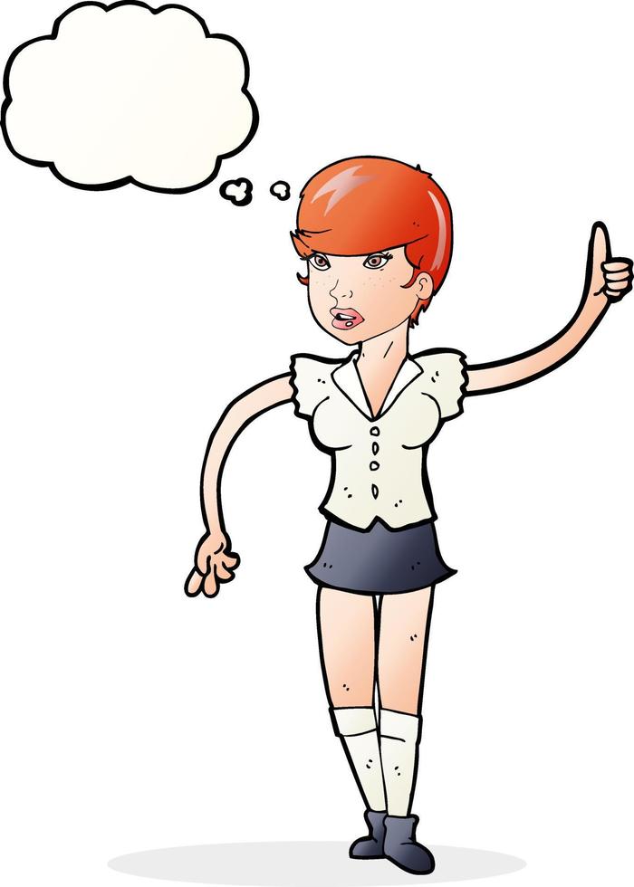 dessin animé jolie fille posant une question avec bulle de pensée vecteur