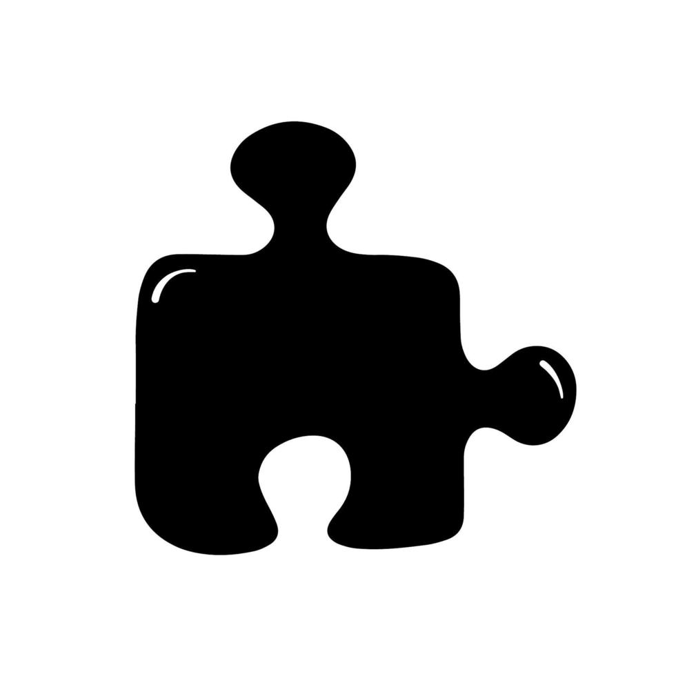 élément de puzzle dans un style simple, illustration vectorielle. modèle de jeu de logique de table pour l'impression et la conception. silhouette de puzzle dessinée à la main pour le quiz du jeu. élément noir isolé sur fond blanc vecteur