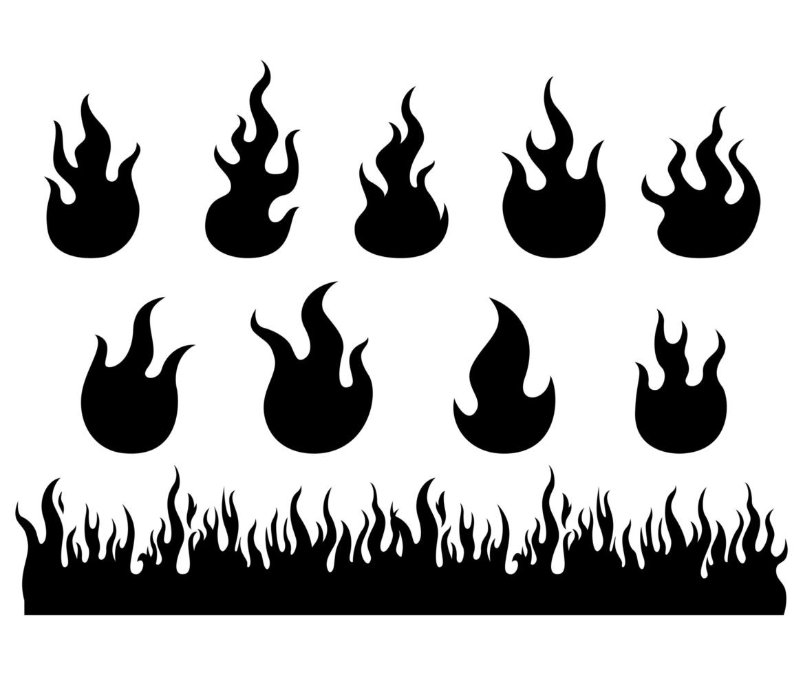jeu de silhouette de flammes de feu vecteur