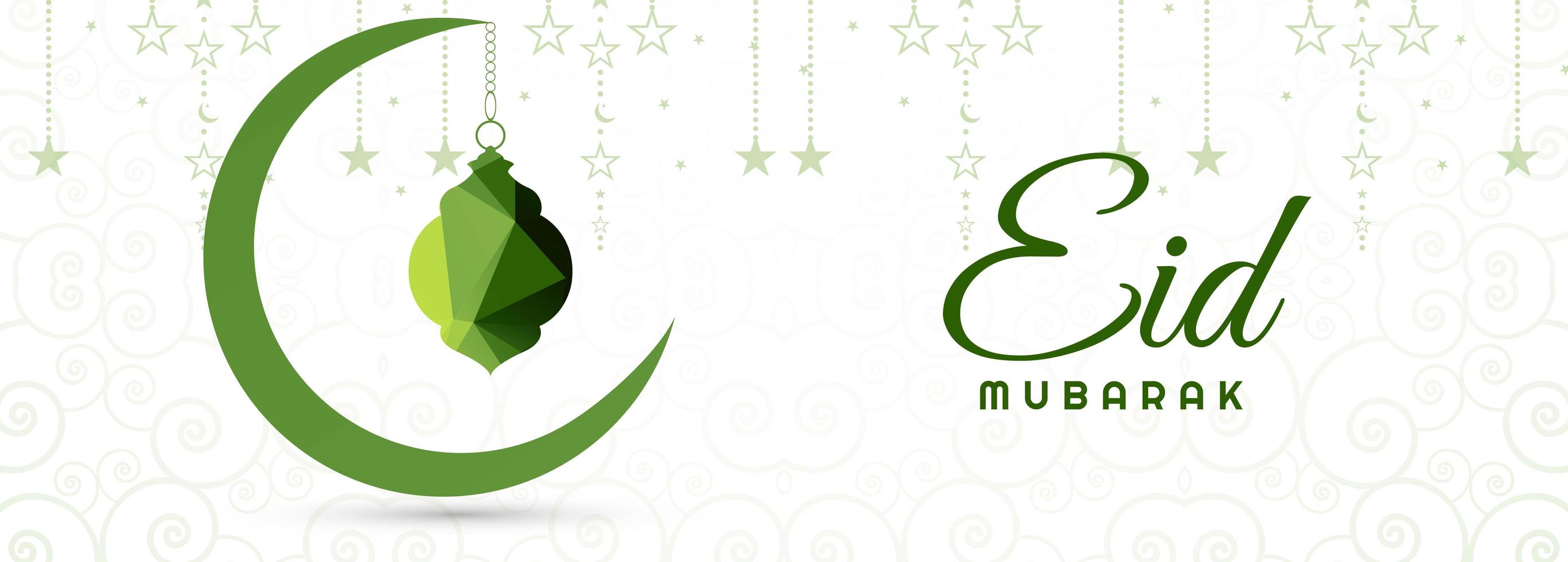 bannière de carte eid mubarak avec lune verte vecteur