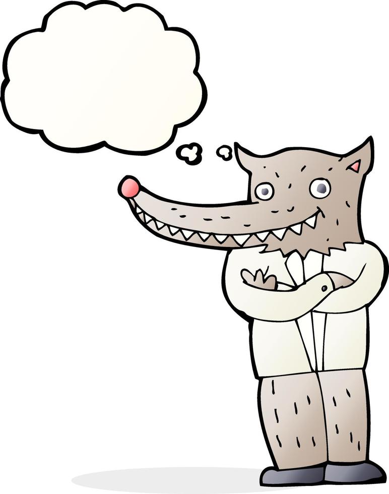 dessin animé loup homme avec bulle de pensée vecteur