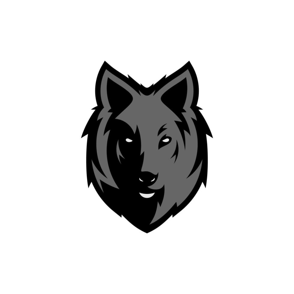création de logo illustration tête de loup. art vectoriel de mascotte de loup. image frontale symétrique du loup qui a l'air dangereux.