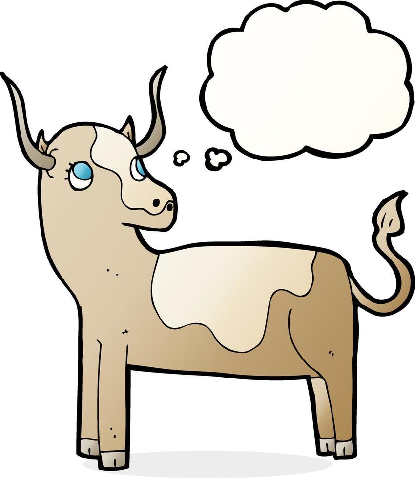 dessin animé vache avec bulle de pensée vecteur